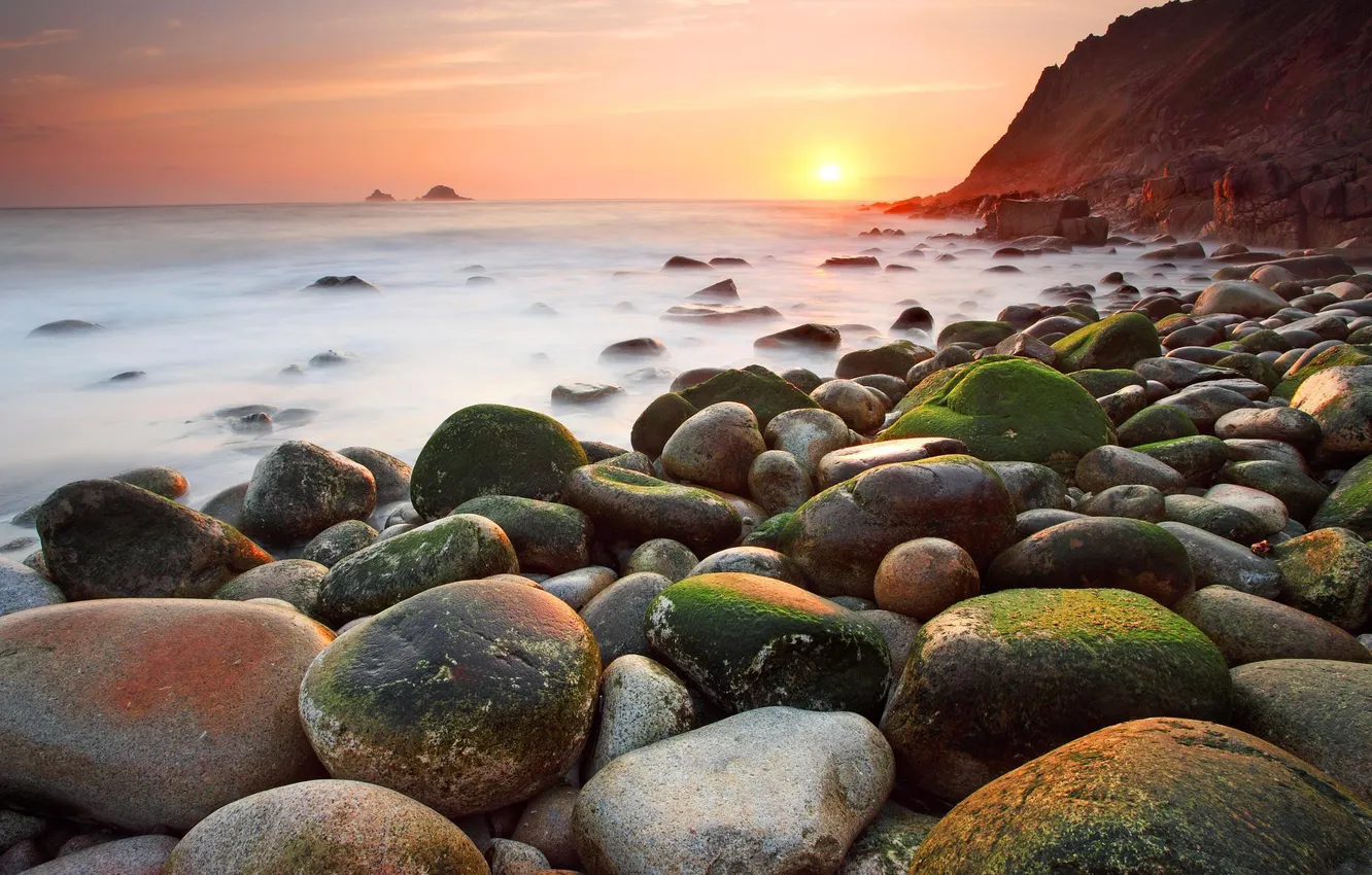 Photo wallpaper sea, the sun, stones