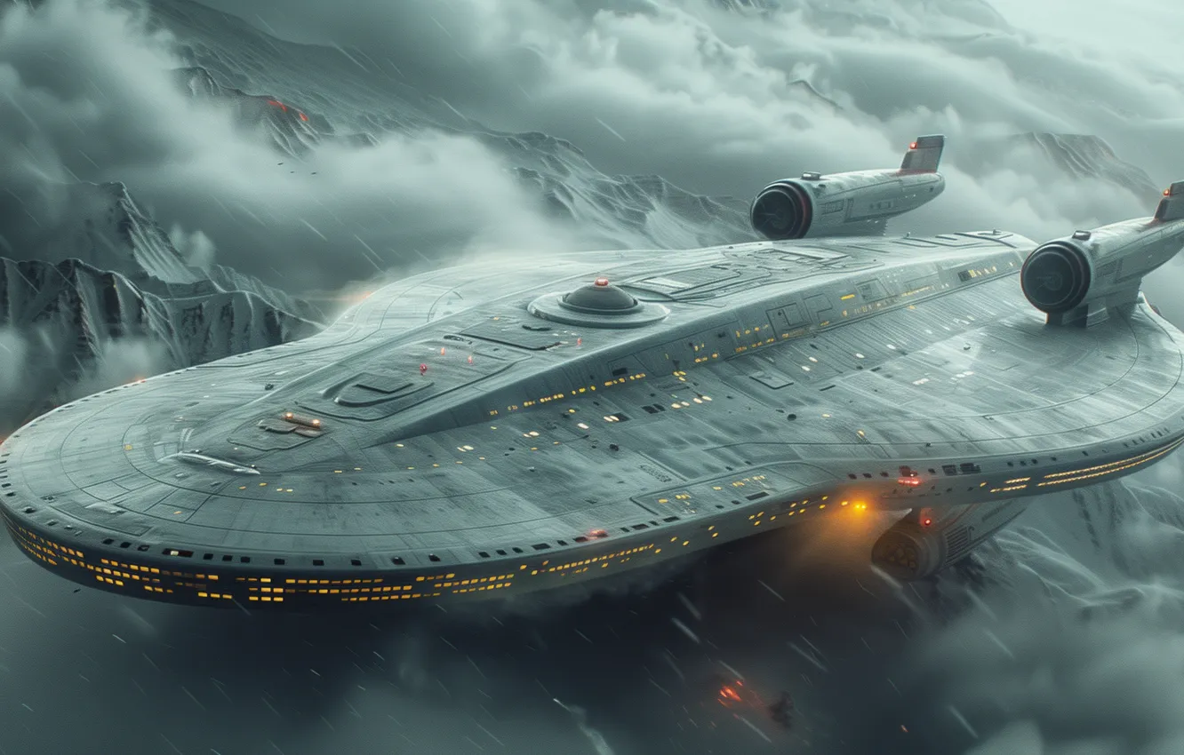 Photo wallpaper nature, fog, future, fiction, UFO, haze, spaceship, the futuristic