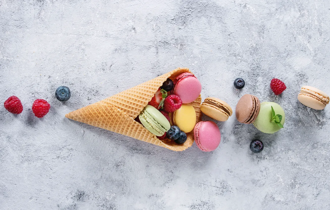 Photo wallpaper berries, colorful, flowers, fruit, berries, macaroons, macaron, macaroon