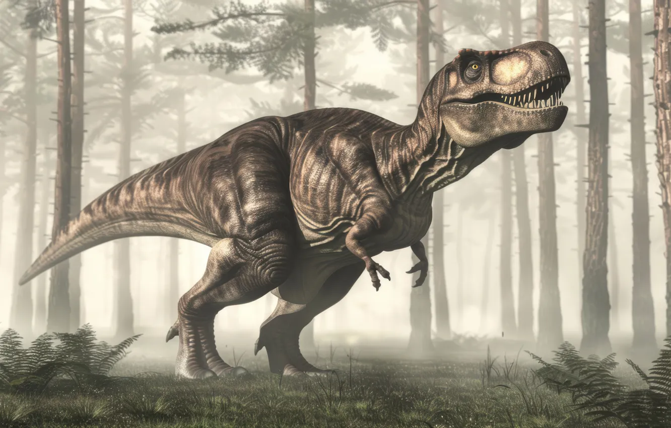 Photo wallpaper Trees, Predator, Dinosaur, Animal, Digital art, Tyrannosaurus, Tyrannosaurus Rex, Tyrannosaurus Rex