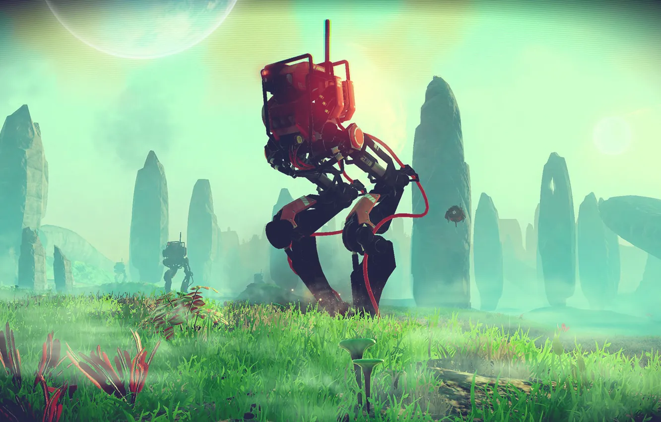 Photo wallpaper space, rock, grass, robot, rocks, planet, robots, laser