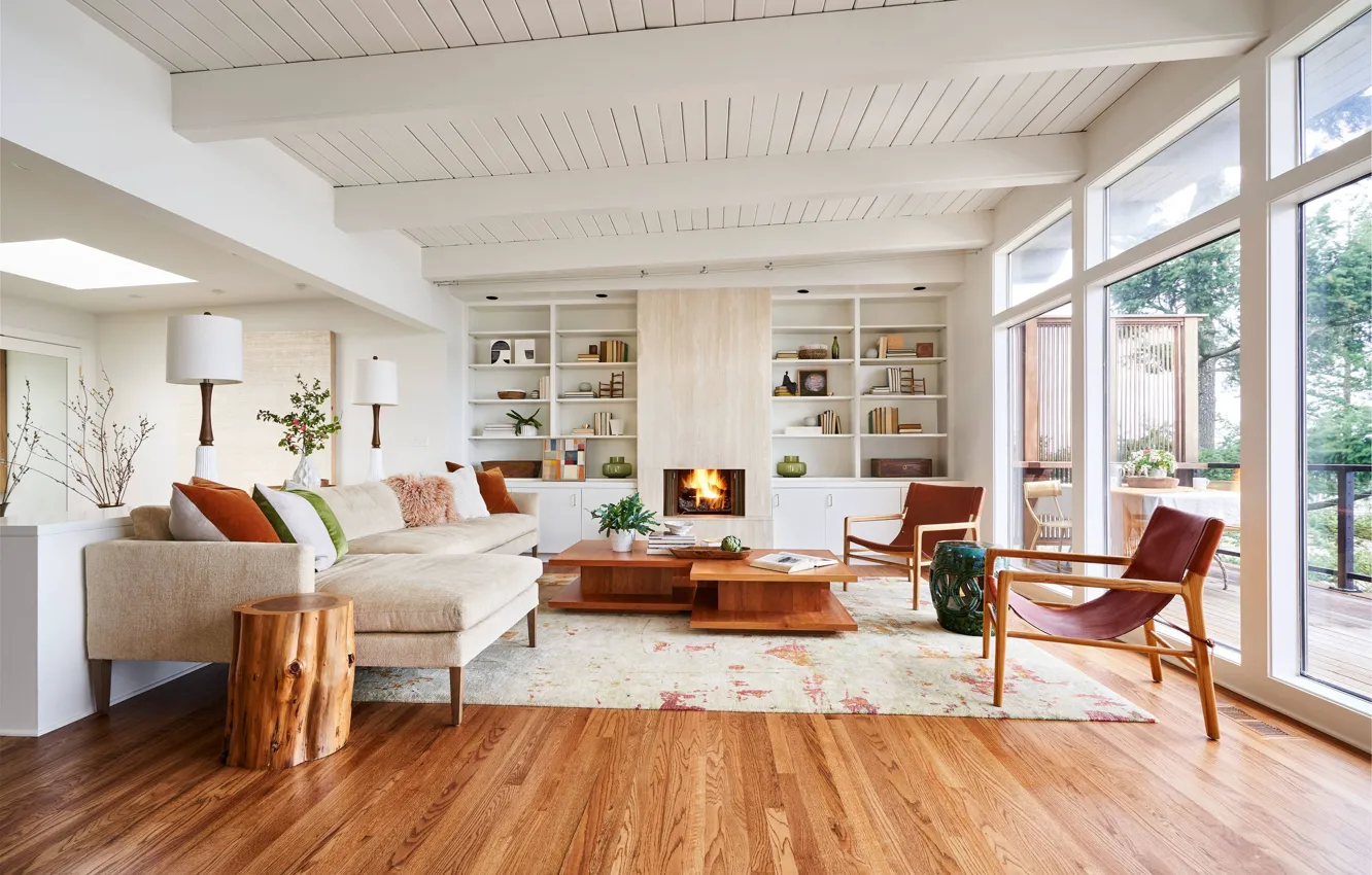 Photo wallpaper interior, fireplace, terrace, living room, NW Elegant Modern
