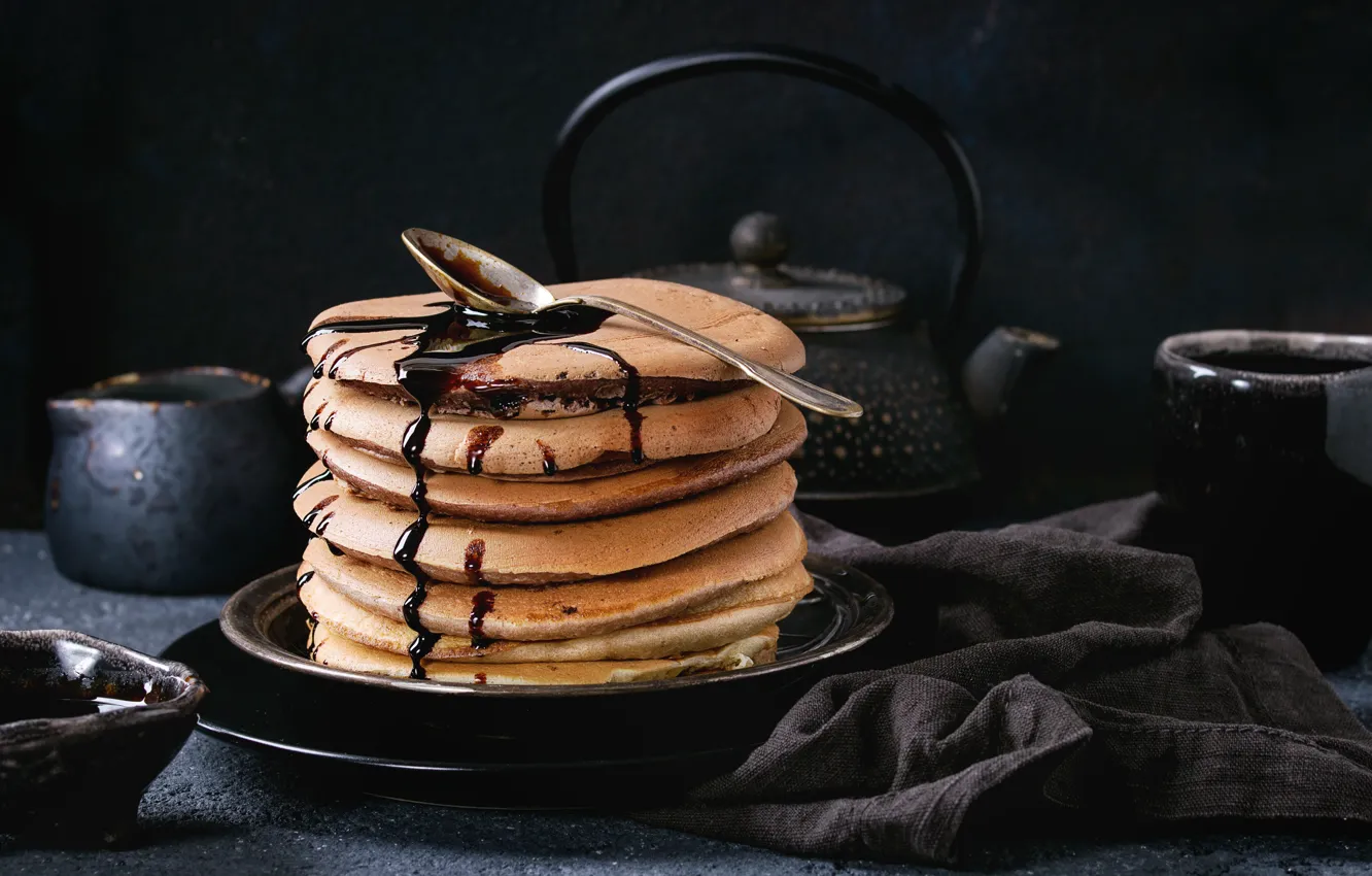 Photo wallpaper Breakfast, pancakes, chocolate, syrup, Natasha Breen