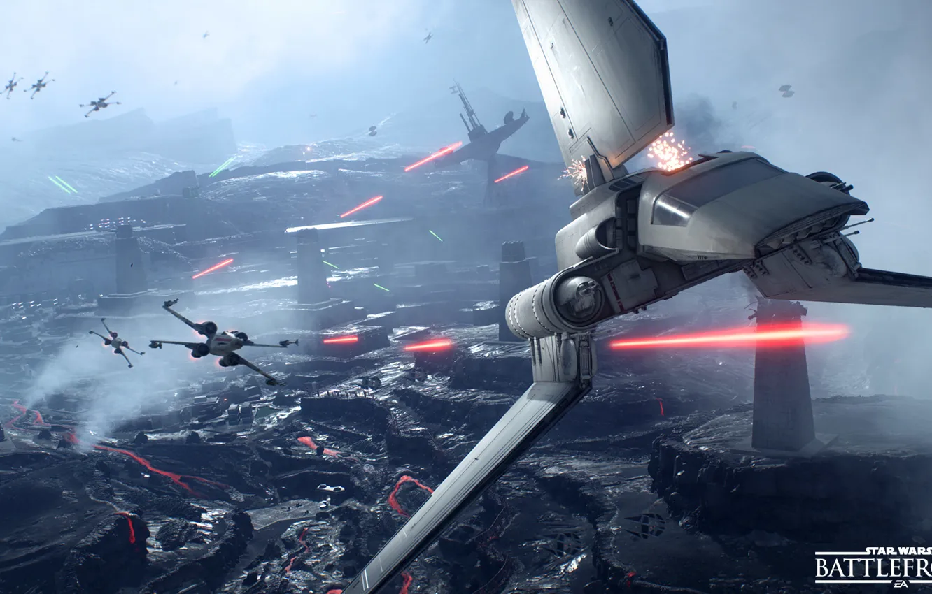 Photo wallpaper game, Electronic Arts, DICE, X-Wing, star wars battlefront, Sullust, Imperial Shuttle