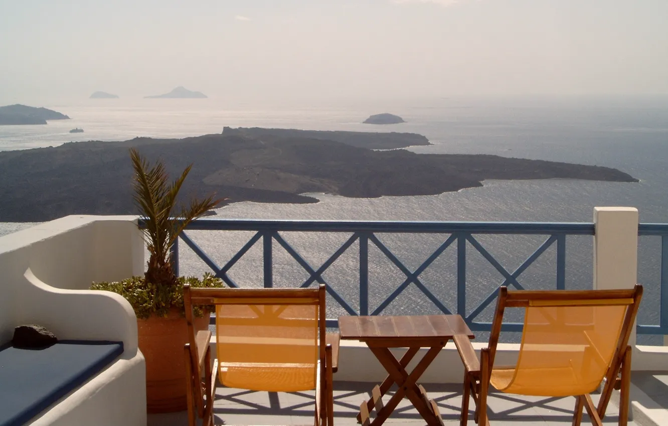 Photo wallpaper terrace, Santorini, Thira, sea view
