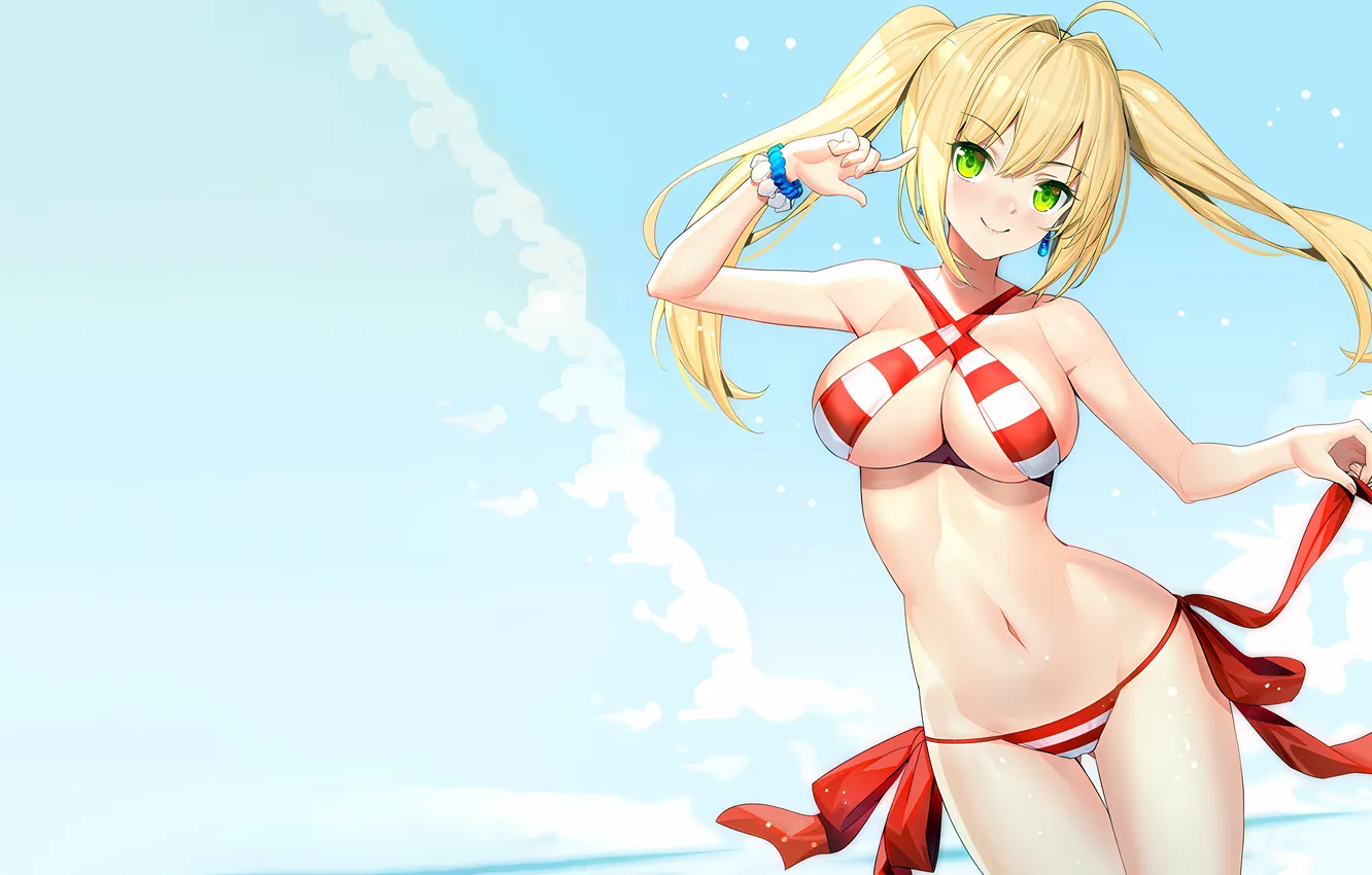 Photo wallpaper girl, sexy, cleavage, green eyes, long hair, boobs, sexy girl, saber