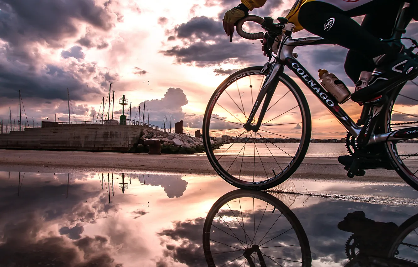 Photo wallpaper the city, morning, athlete, cyclist
