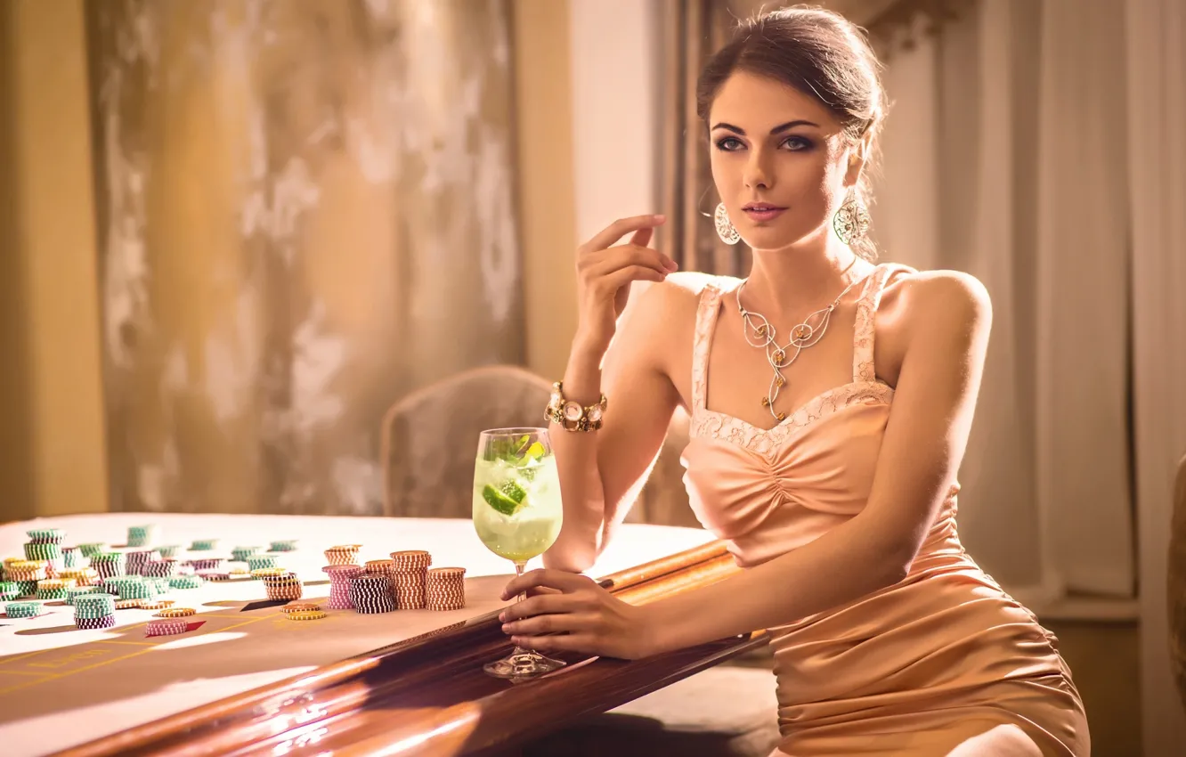 Photo wallpaper sexy, dress, woman, chips, casino