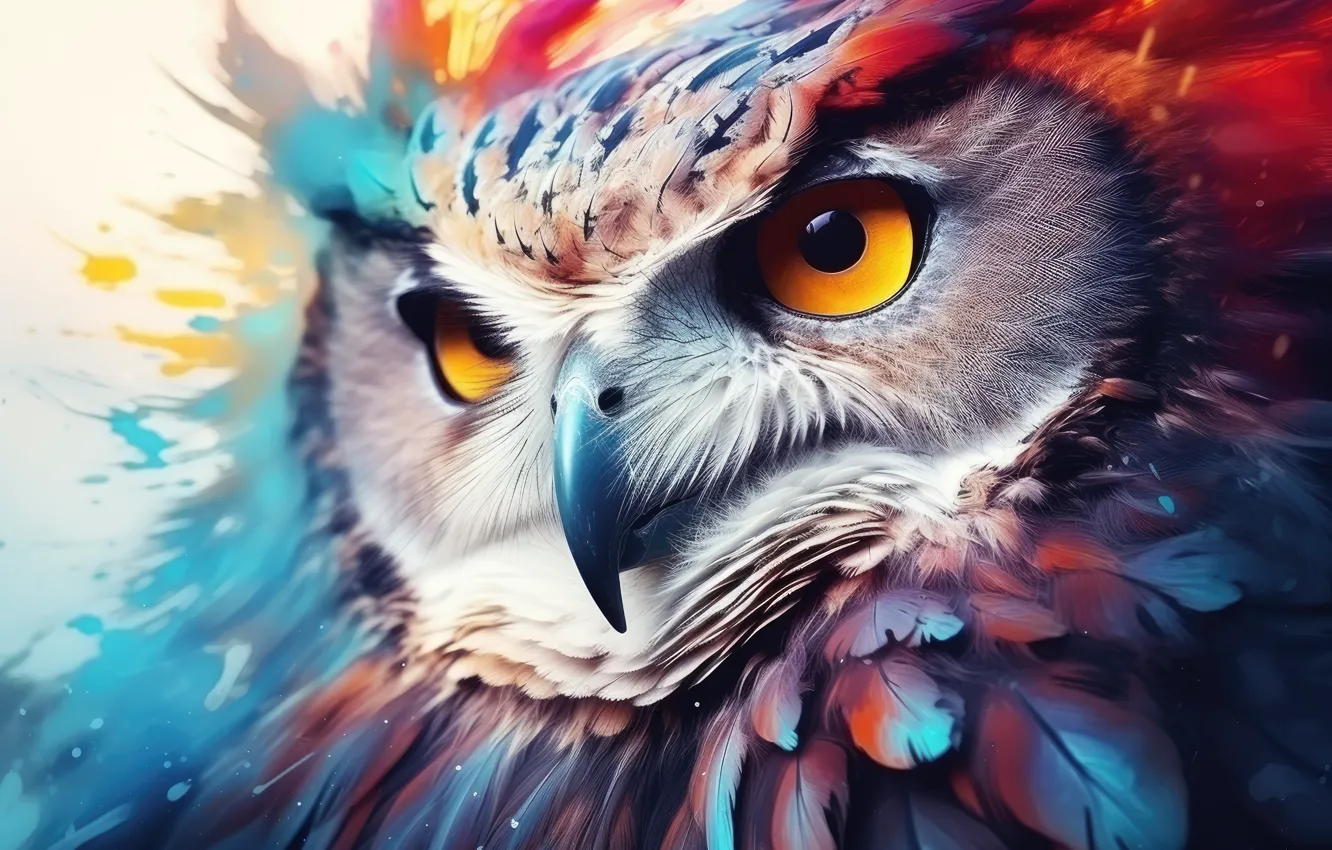 Photo wallpaper look, owl, bird, AI art, neural network