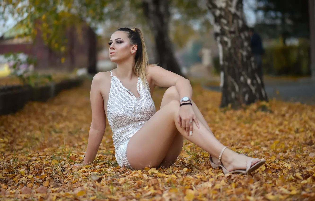 Photo wallpaper girl, sexy, foliage, legs, beauty, Lea, Ivan Niznicki