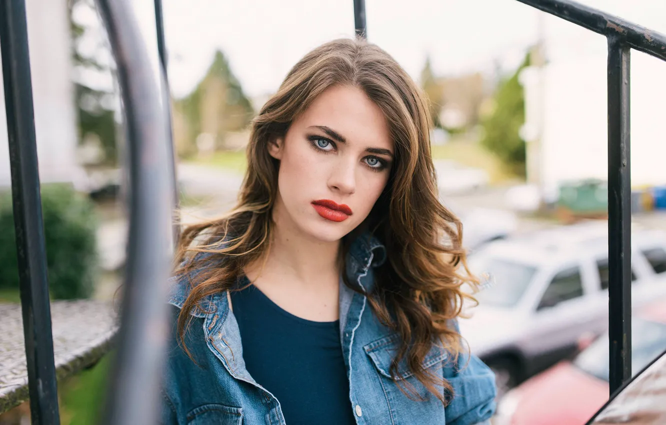 Photo wallpaper look, Keltie Straith, dzhinsovka, makeup, street, bokeh, girl