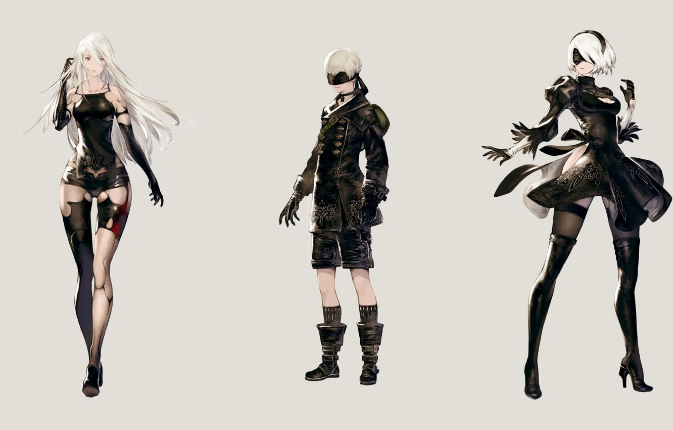 Photo wallpaper girl, background, boy, characters, Nier Automata