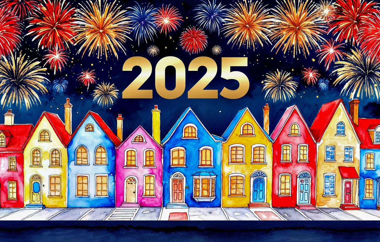 Photo wallpaper new year, home, salute, 2025