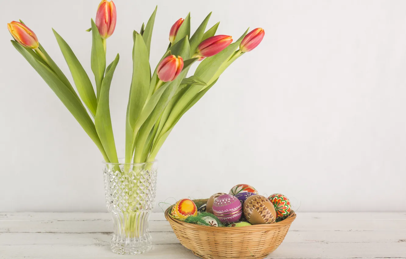 Photo wallpaper flowers, holiday, eggs, Easter, tulips
