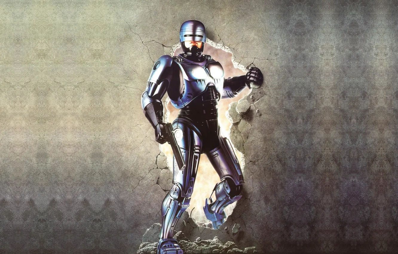 Photo wallpaper background, wall, cyborg, Robocop, Robocop, RoboCop