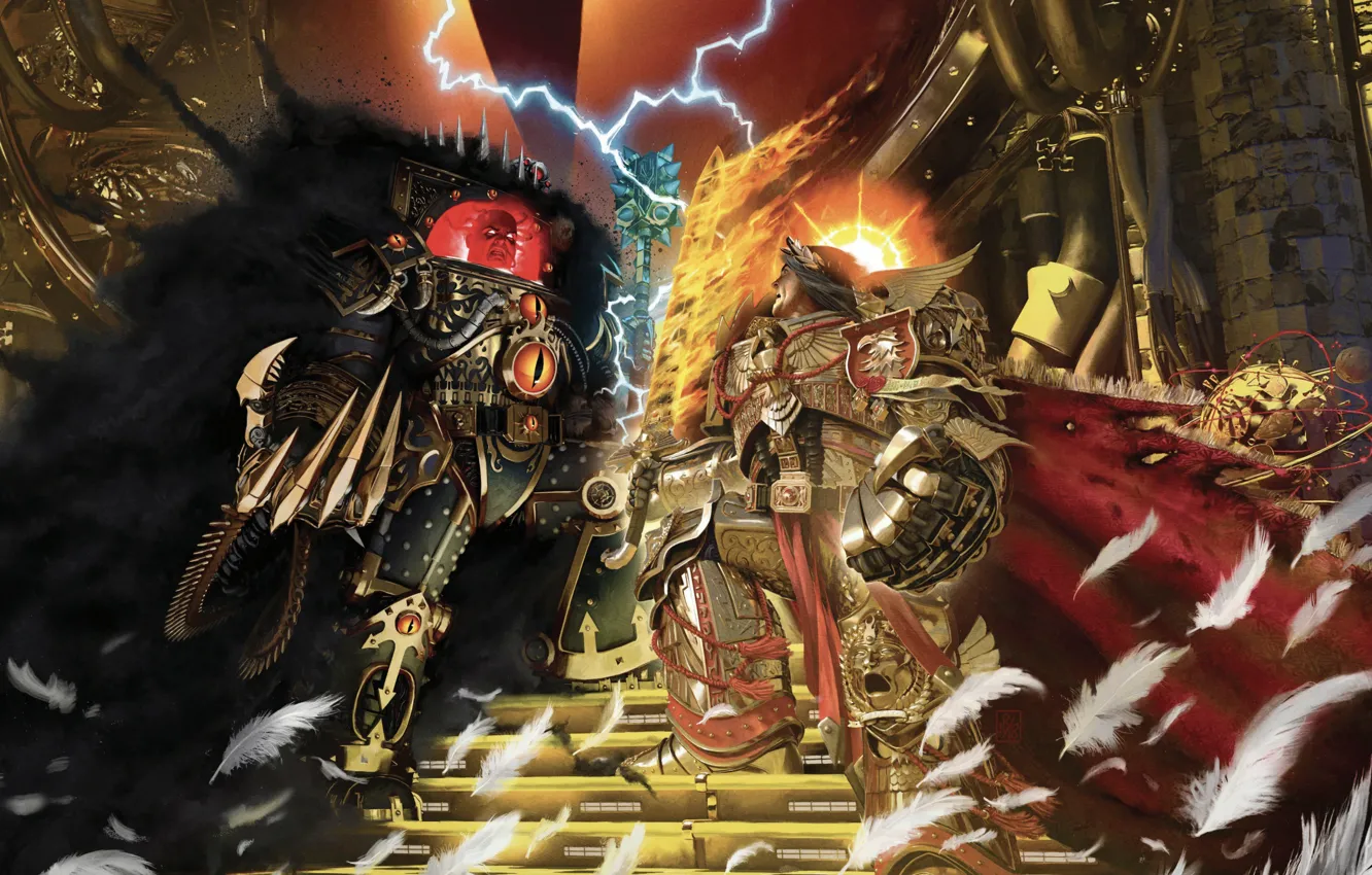 Photo wallpaper Horus Heresy, battle, Warhammer 40 000, Emperor of Mankind, Horus, artbook, traitor, primarch