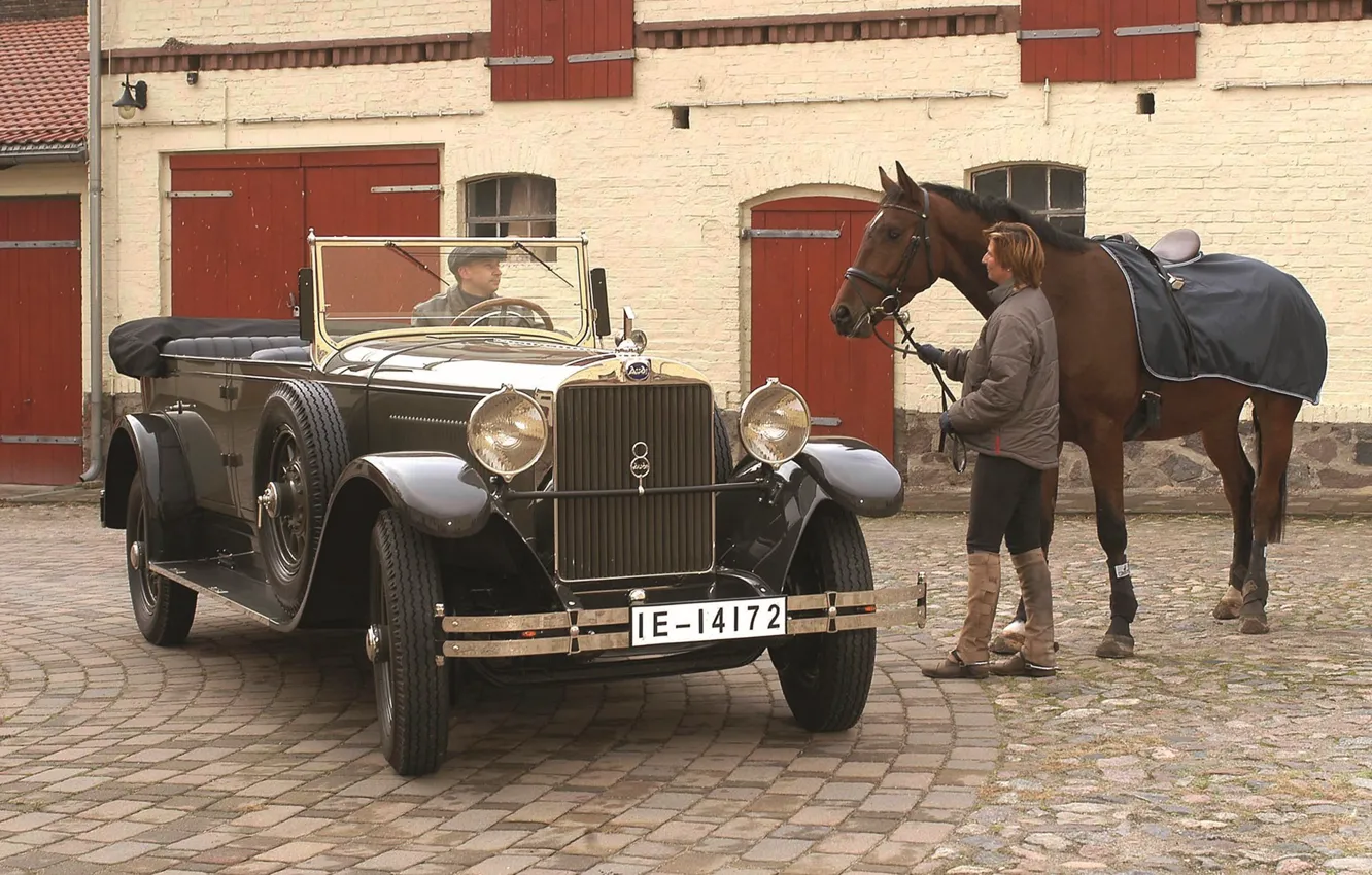 Photo wallpaper retro, background, Audi, horse, Audi, men, the front, 1929