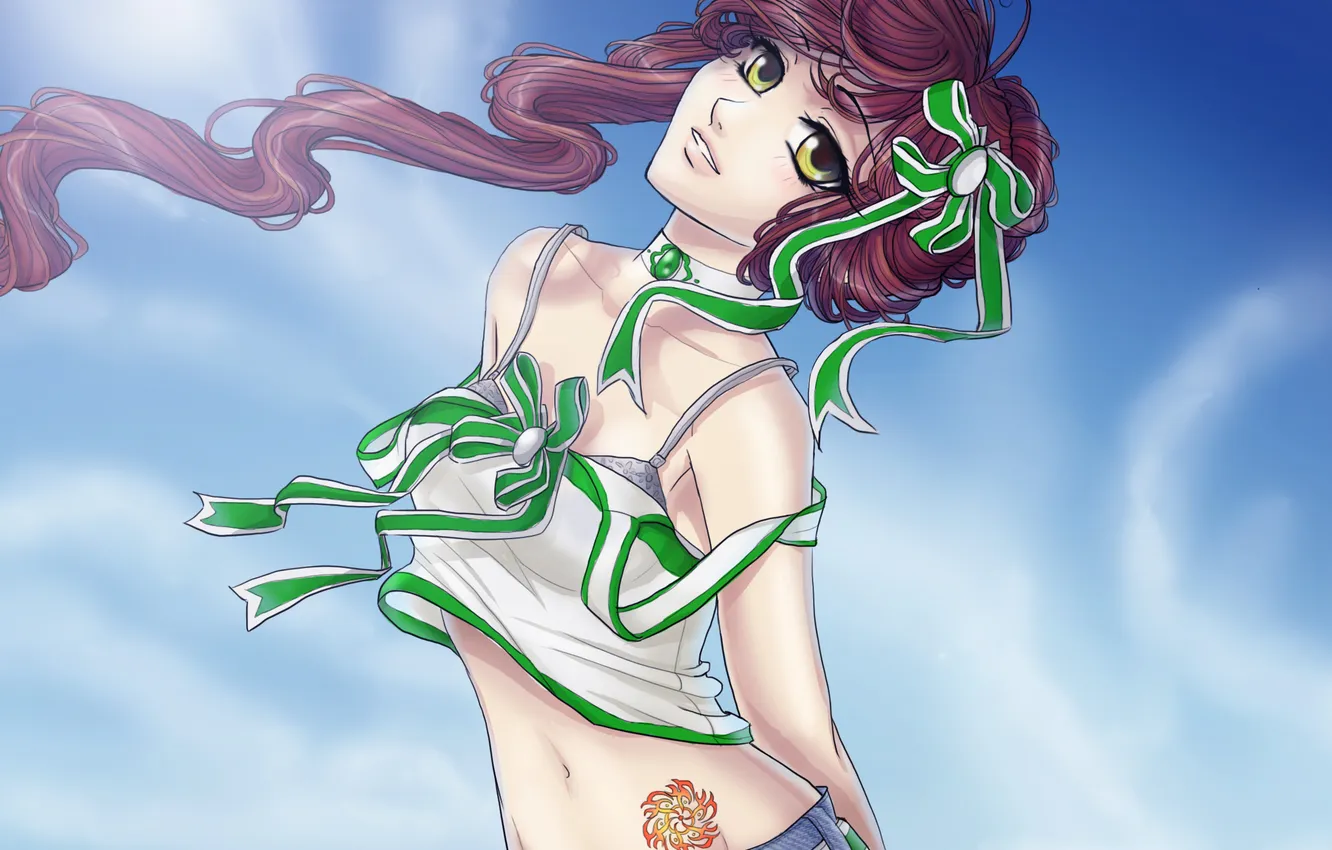 Photo wallpaper the sky, eyes, look, girl, face, pose, hair, anime