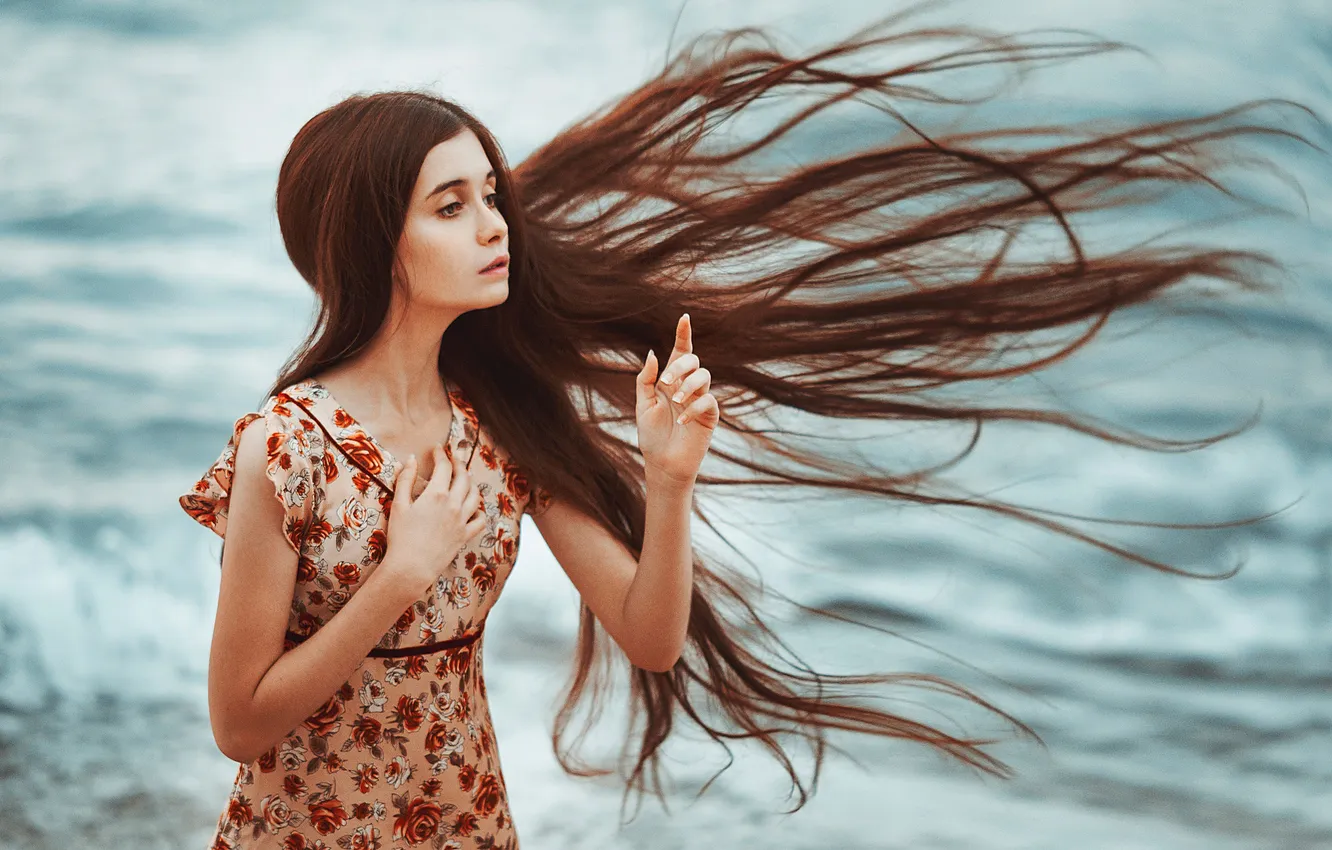 Photo wallpaper flight, hair, dress, Jeanne, natural light