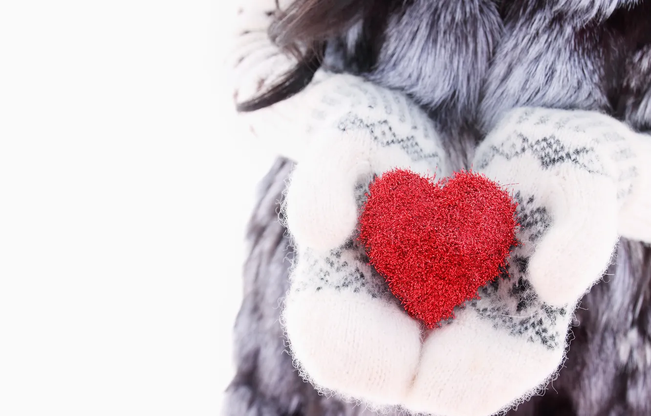 Photo wallpaper winter, love, heart, love, heart, winter, mittens, romantic