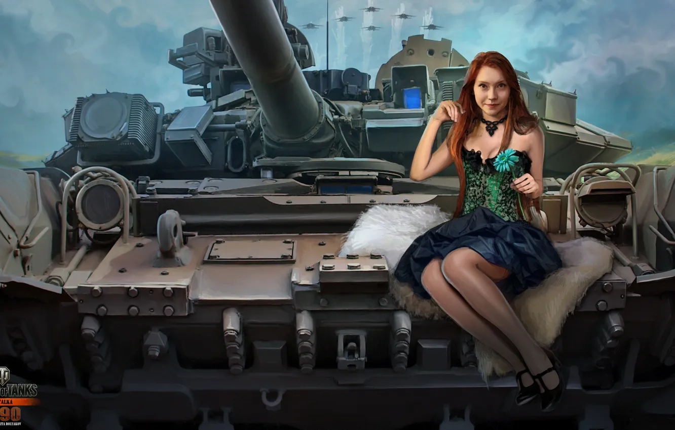 Photo wallpaper girl, tank, girl, legs, tanks, aircraft, WoT, World of tanks