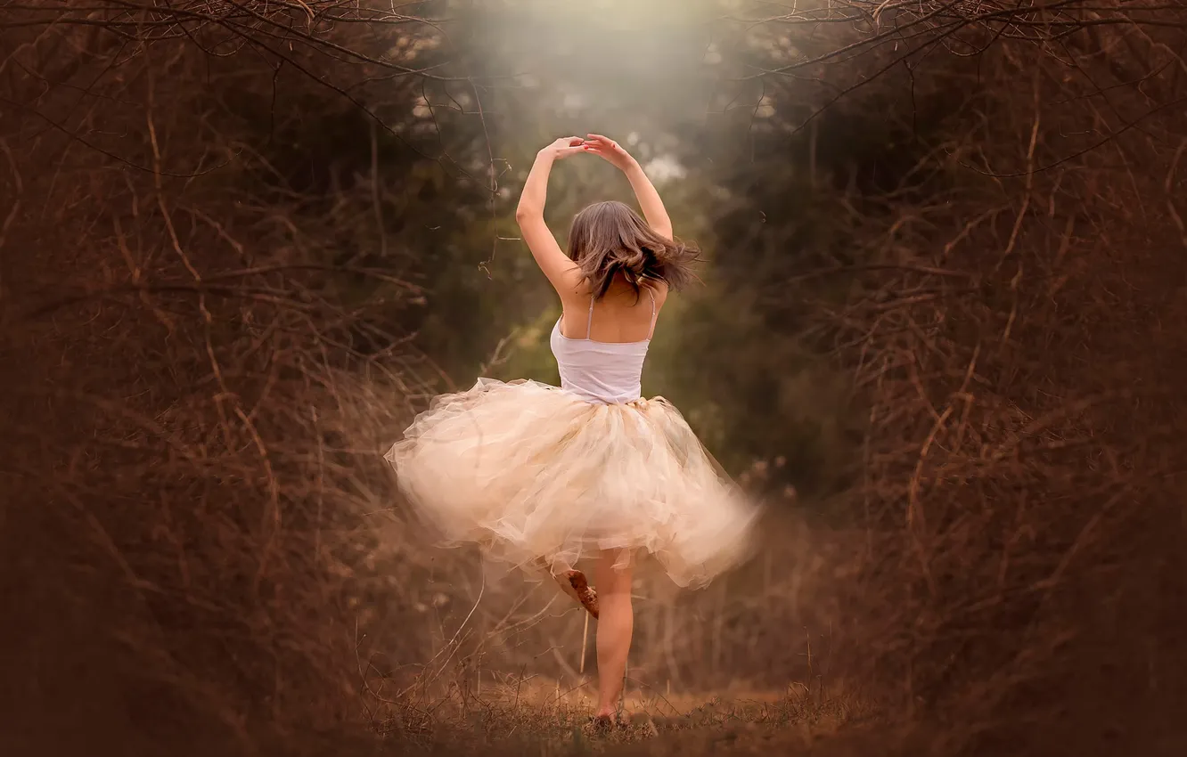Photo wallpaper forest, girl, dance, Twirl