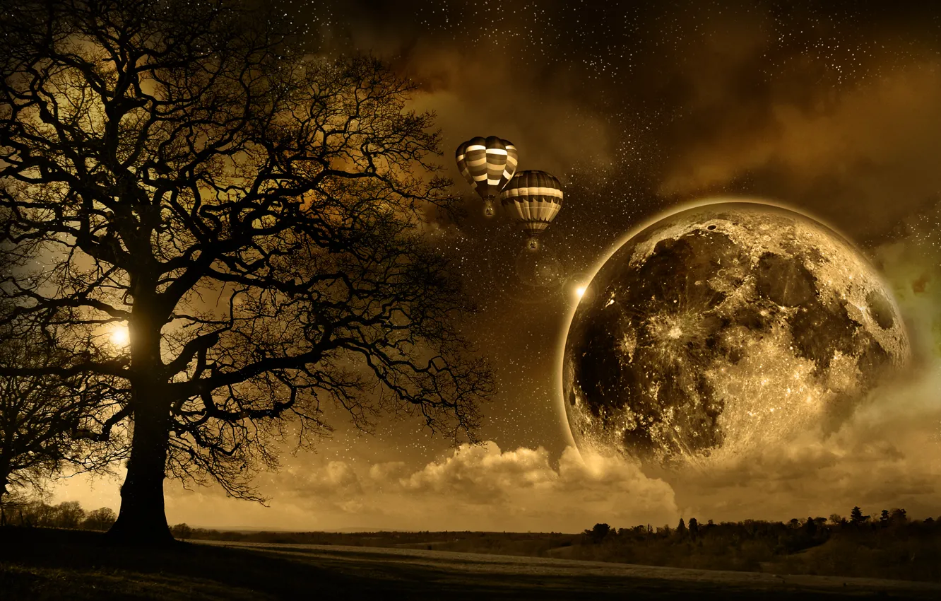 Photo wallpaper Dream, big moon, scape