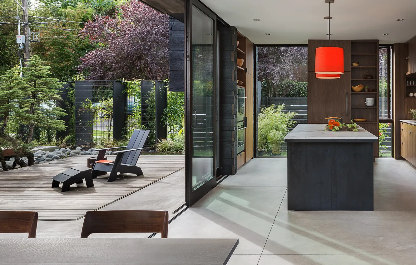 Photo wallpaper design, style, interior, kitchen, Seattle, terrace, dining room, by Mwworks