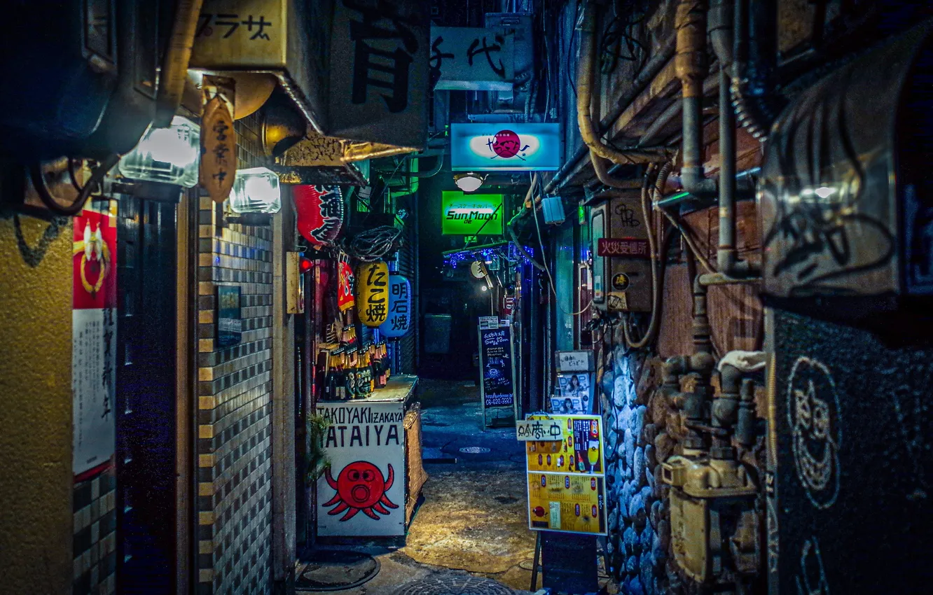 Photo wallpaper Japan, sign, lane, night city