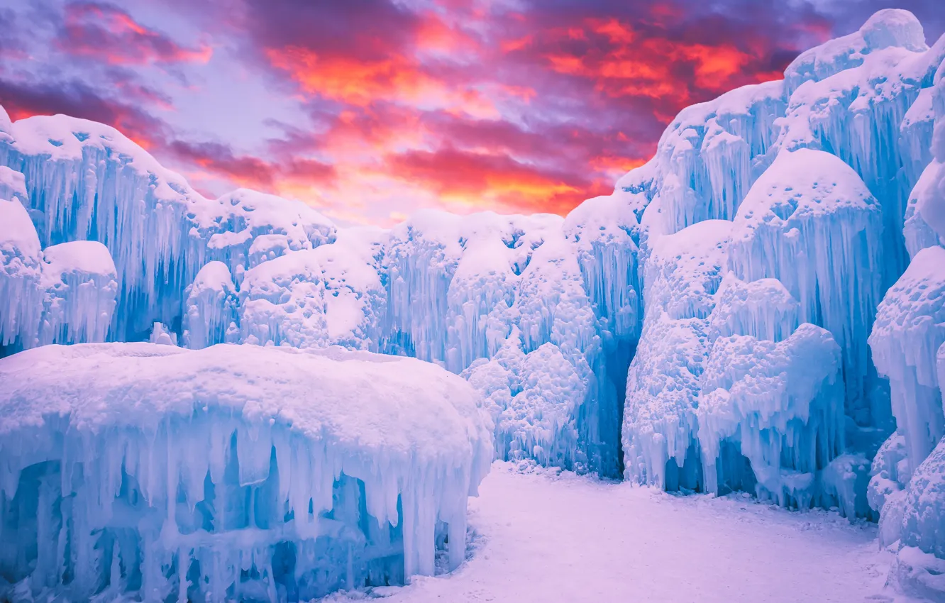 Photo wallpaper winter, sunset, ice, Canada, Albert, Alberta, Canada, Edmonton
