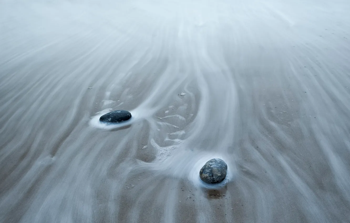 Photo wallpaper sand, stones, surf