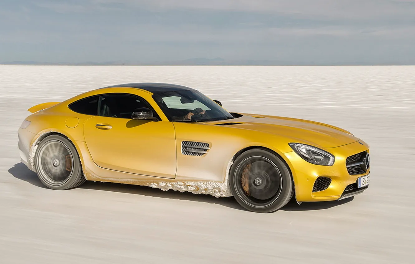 Photo wallpaper Desert, Speed, Mercedes, Speed, Yellow, AMG, Desert, Mercedes AMG GT