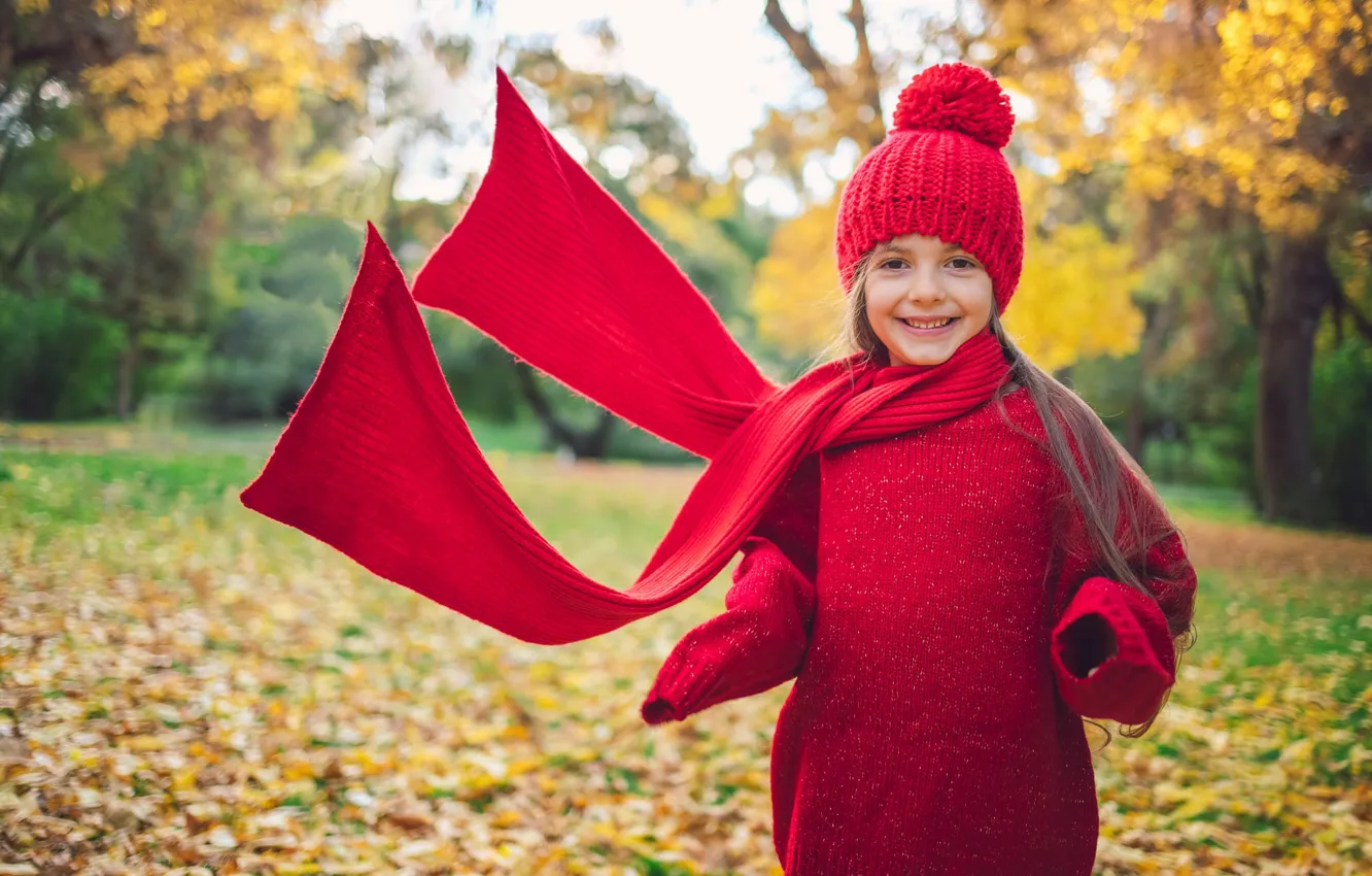 Photo wallpaper autumn, red, nature, Park, mood, scarf, girl, sweater