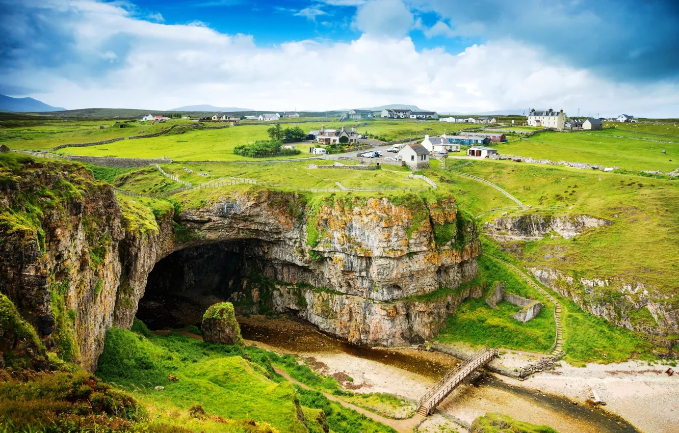 Photo wallpaper road, greens, clouds, landscape, mountains, nature, home, Scotland