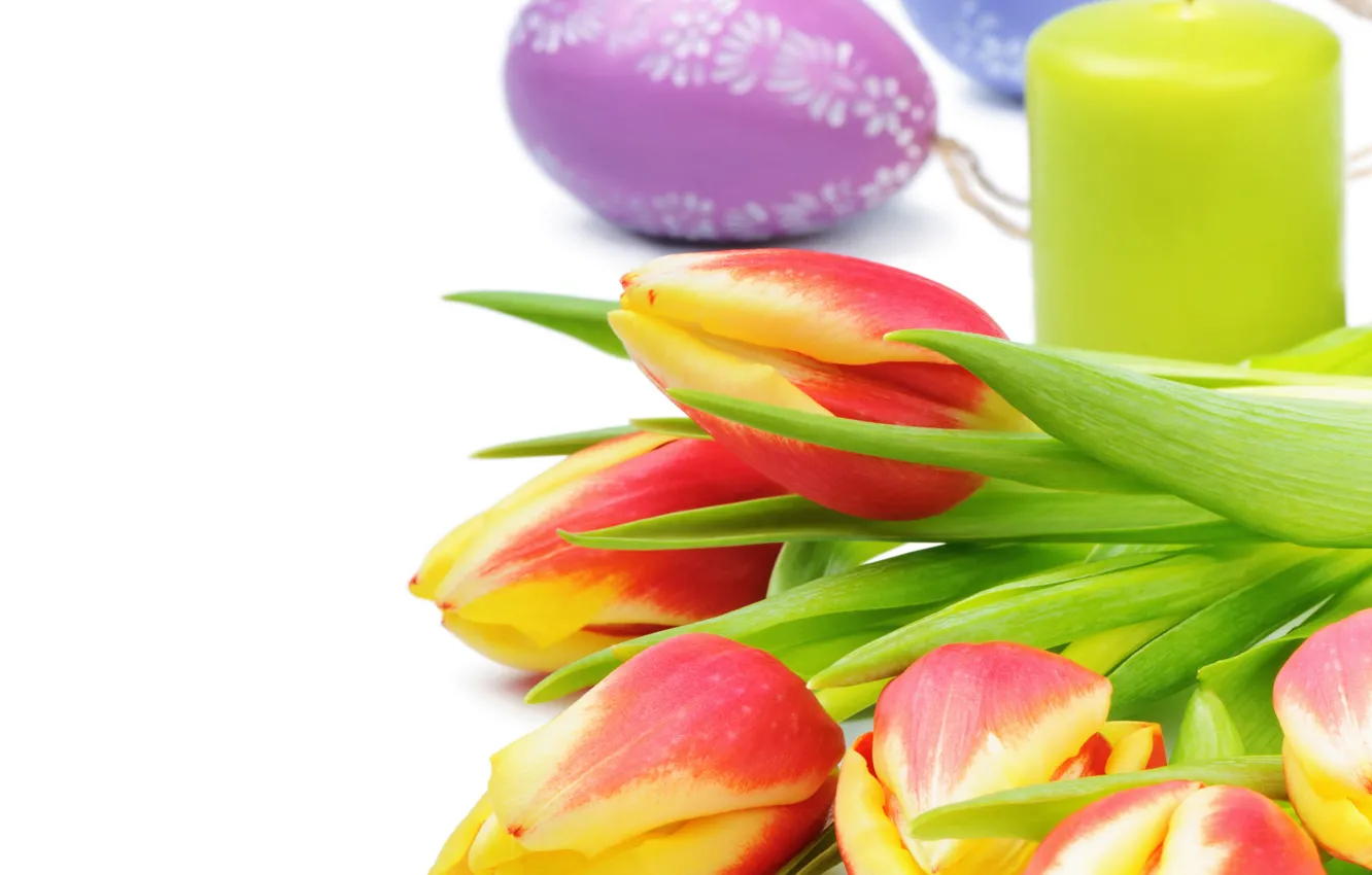 Photo wallpaper flowers, spring, candles, Easter, tulips, tulips, Easter, candles