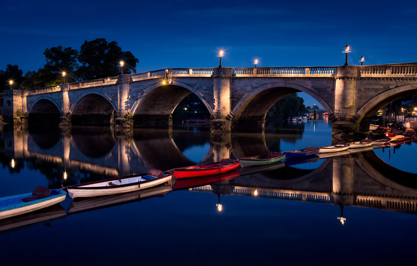 Photo wallpaper night, lights, London, UK, Richmond Bridge
