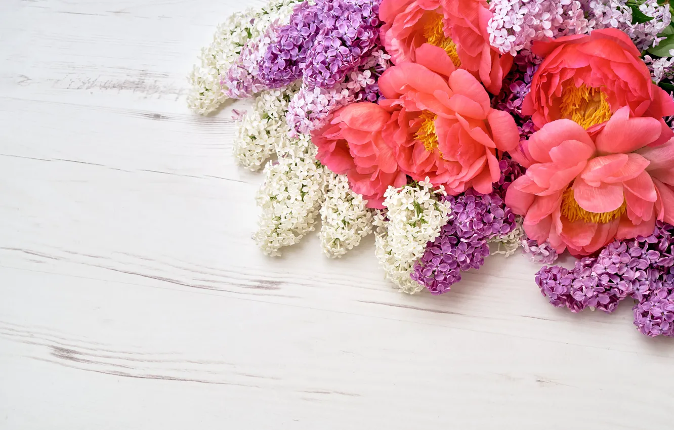 Photo wallpaper flowers, spring, lilac, buttercups