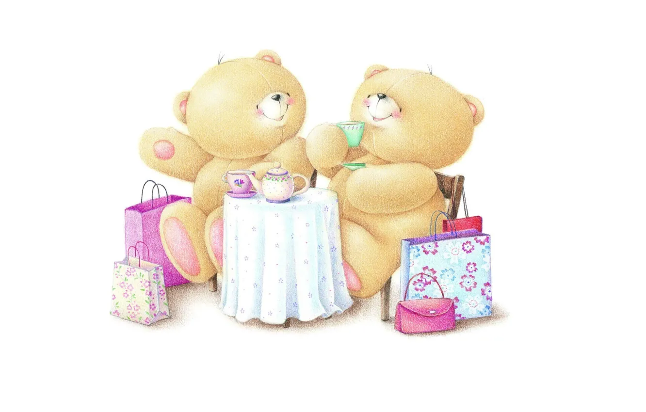 Photo wallpaper mood, meeting, art, bear, the tea party, purchase, the conversation, children's