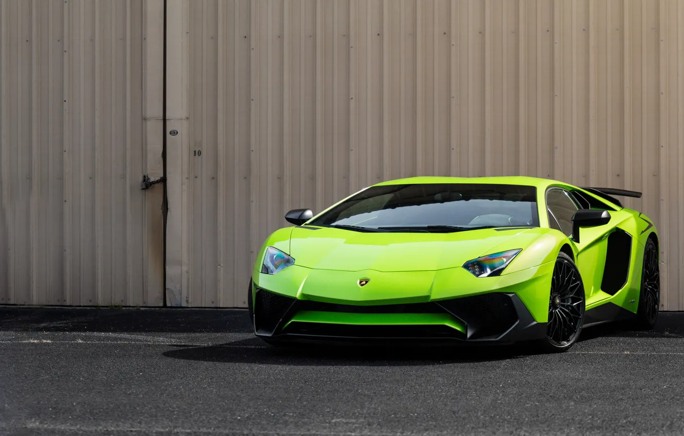Photo wallpaper green, Lamborghini, Aventador, Super, veloce