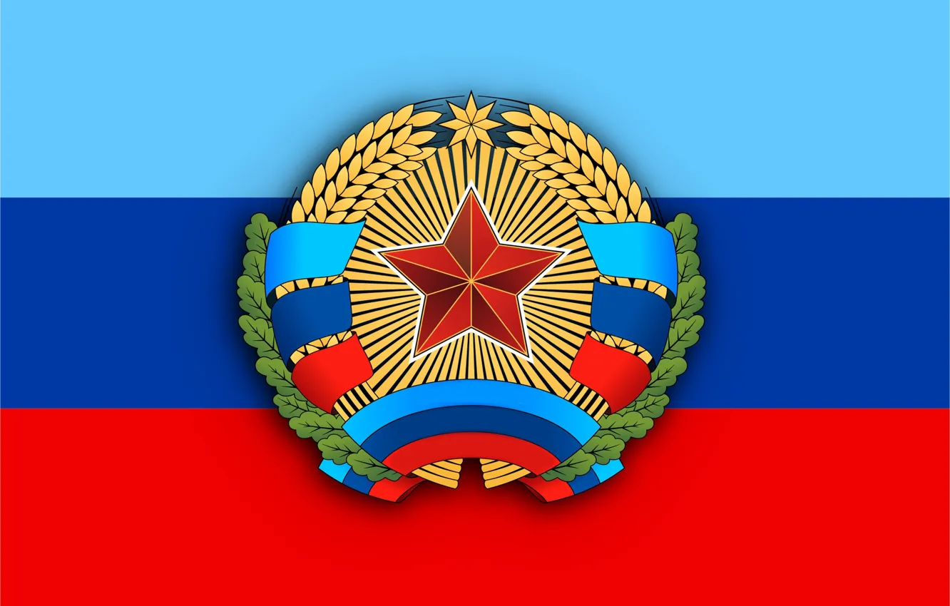 Photo wallpaper stars, blue, red, blue, flag, coat of arms, LNB, Luhansk People's Republic
