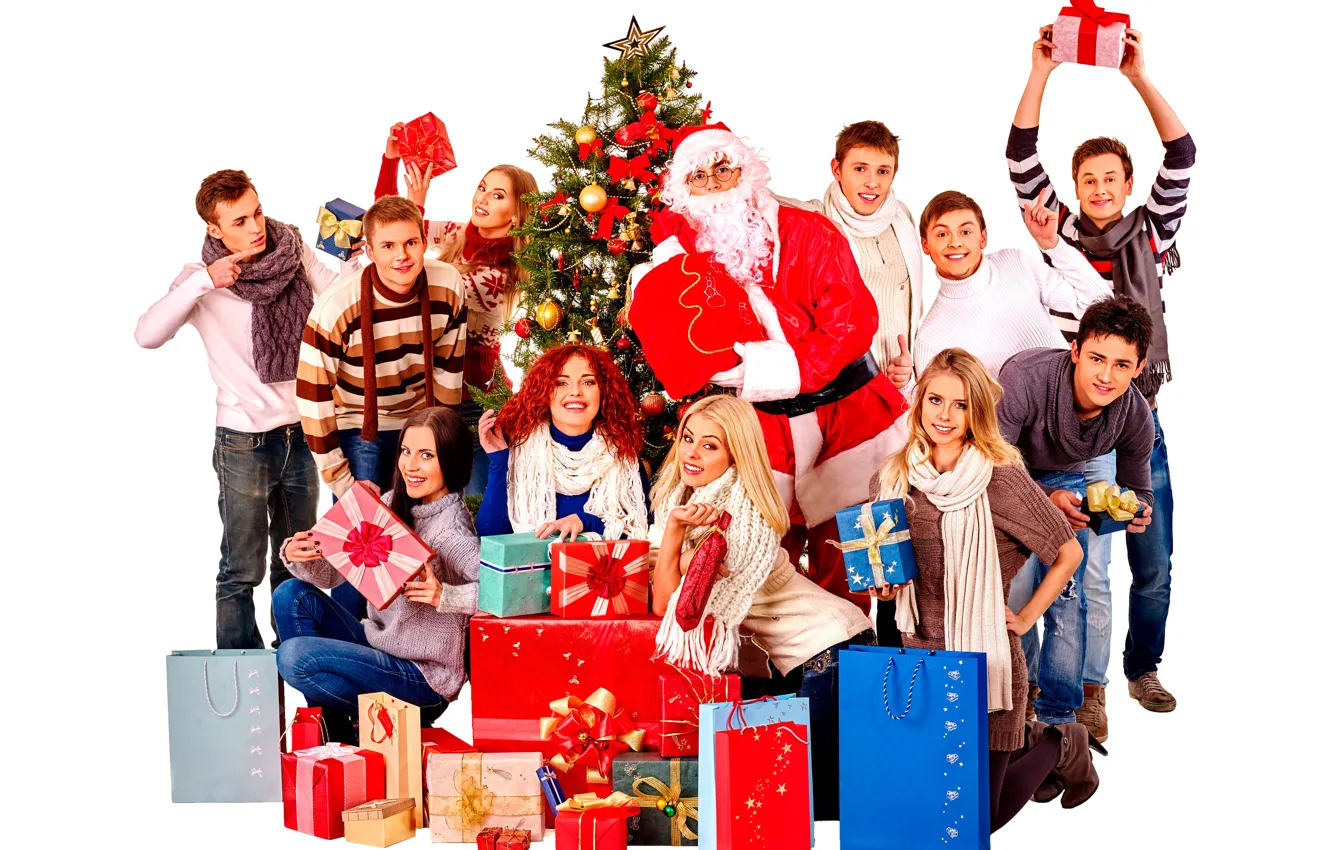 Photo wallpaper girl, decoration, joy, red, mood, holiday, box, gift