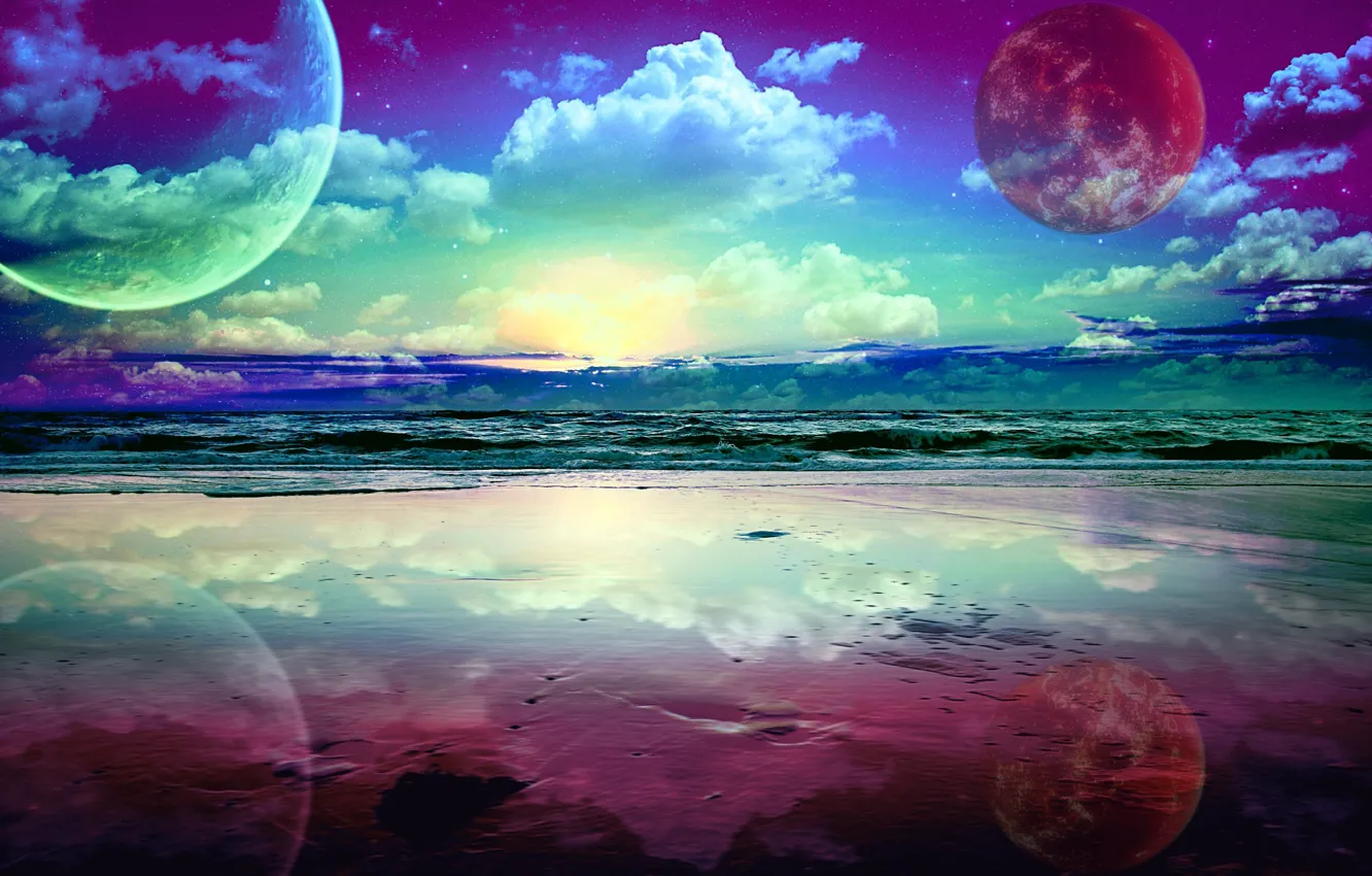 Photo wallpaper the sky, the ocean, paint, bright, planet