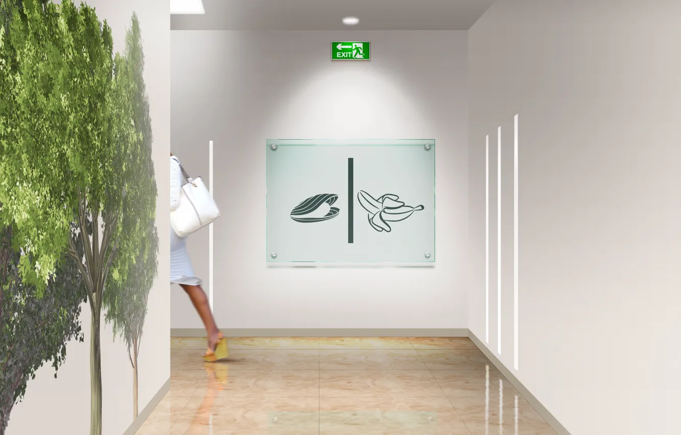 Photo wallpaper sign, public restroom, toilet sign