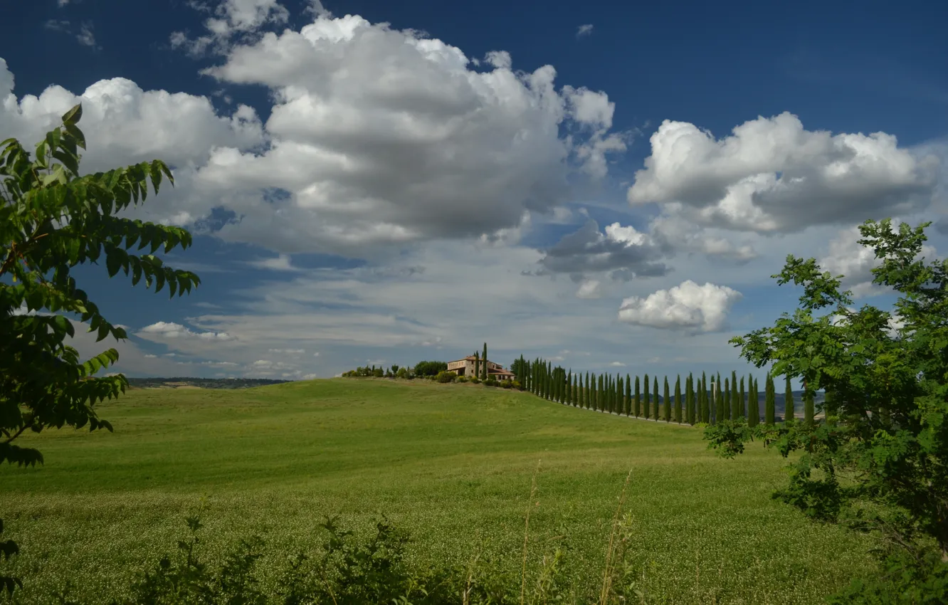 Photo wallpaper Clouds, Italy, Field, Clouds, Italy, Tuscany, Italia, Toscana
