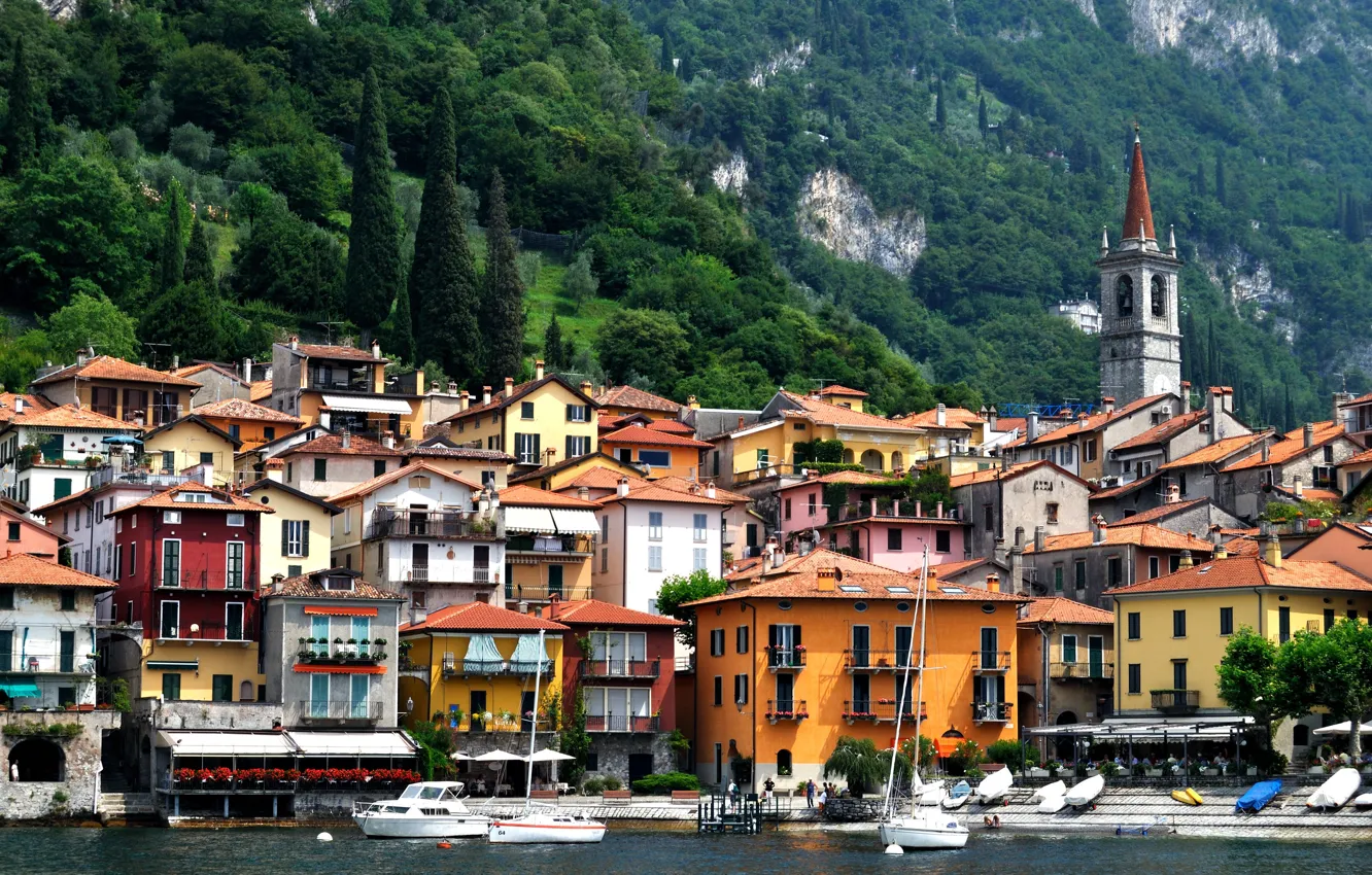 Photo wallpaper tower, home, Italy, lake Como, Lombardy, Varenna