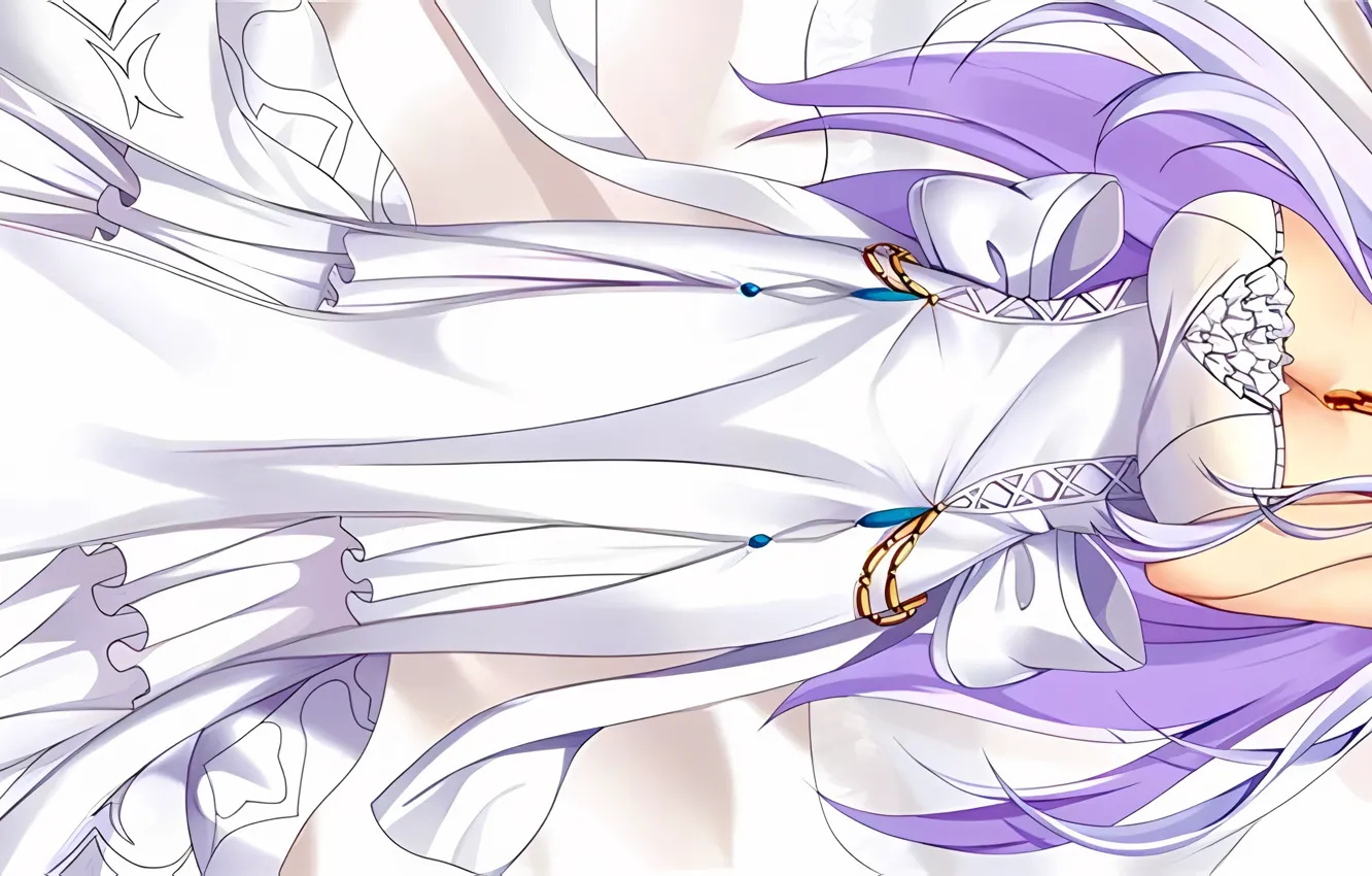 Photo wallpaper widescreen, girl, sexy, cleavage, long hair, dress, boobs, anime