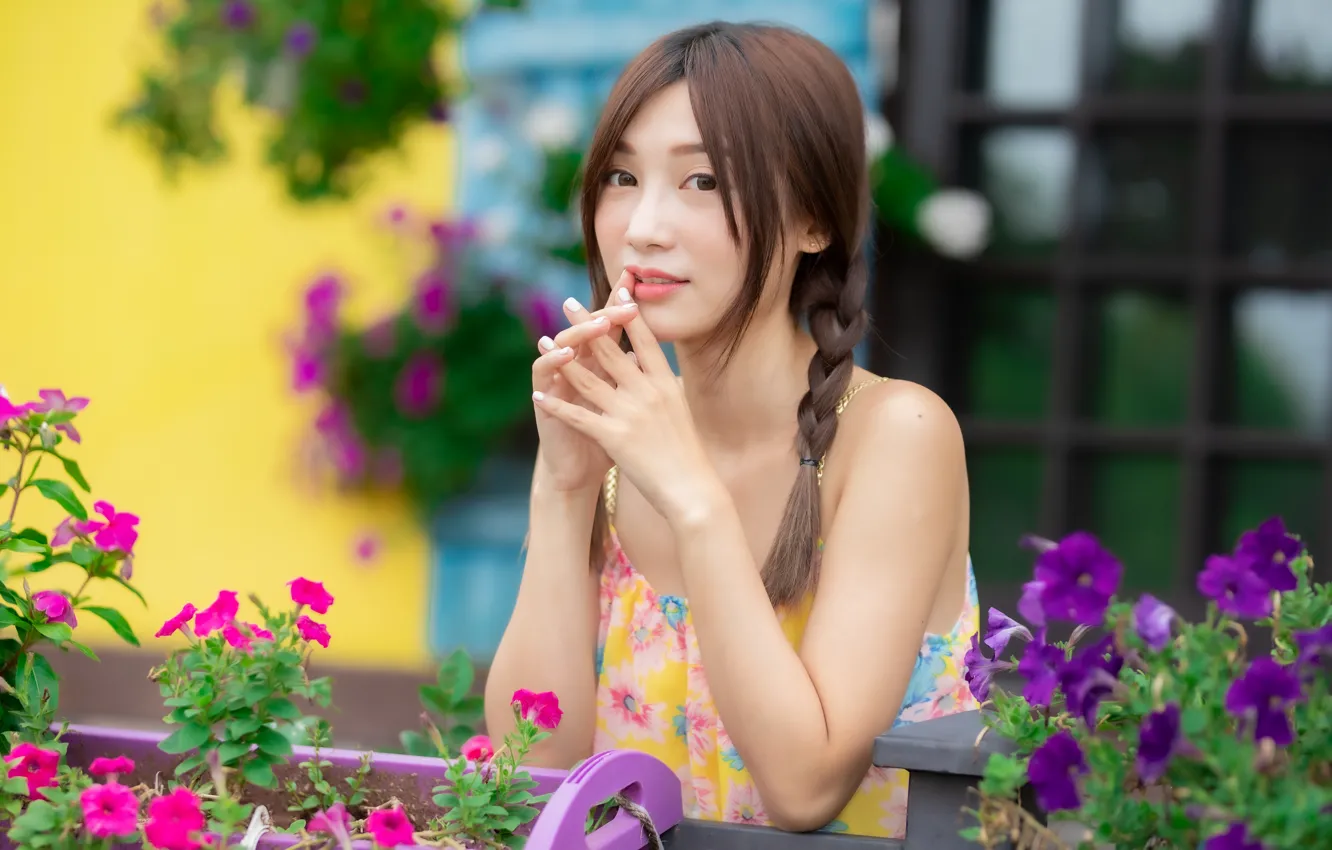 Photo wallpaper look, braids, Asian