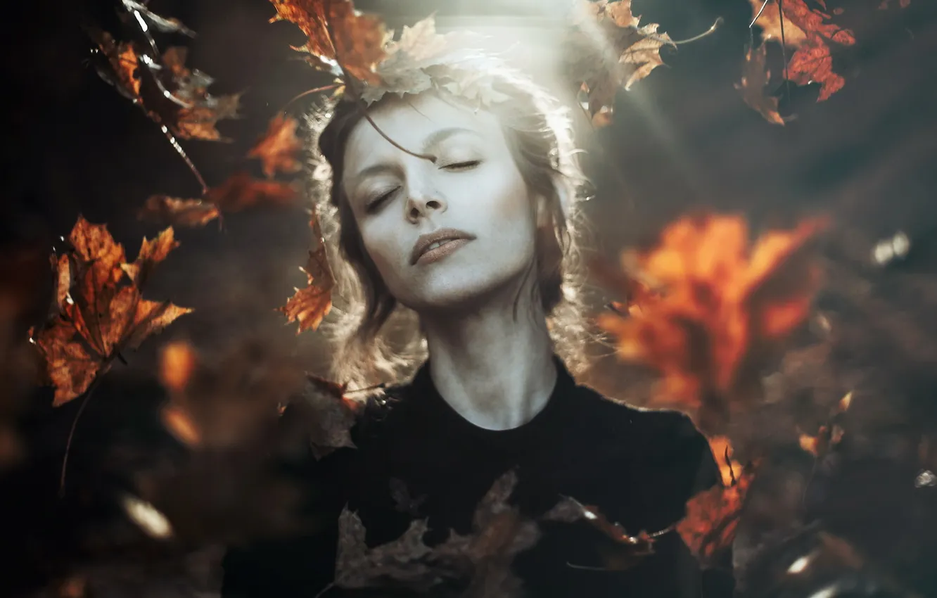 Photo wallpaper autumn, girl, nature