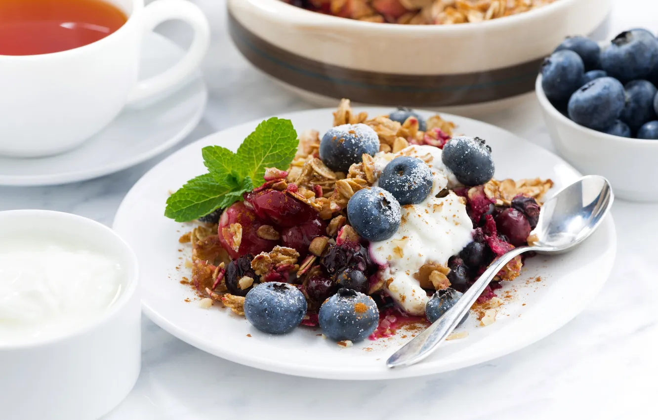 Photo wallpaper berries, blueberries, oatmeal