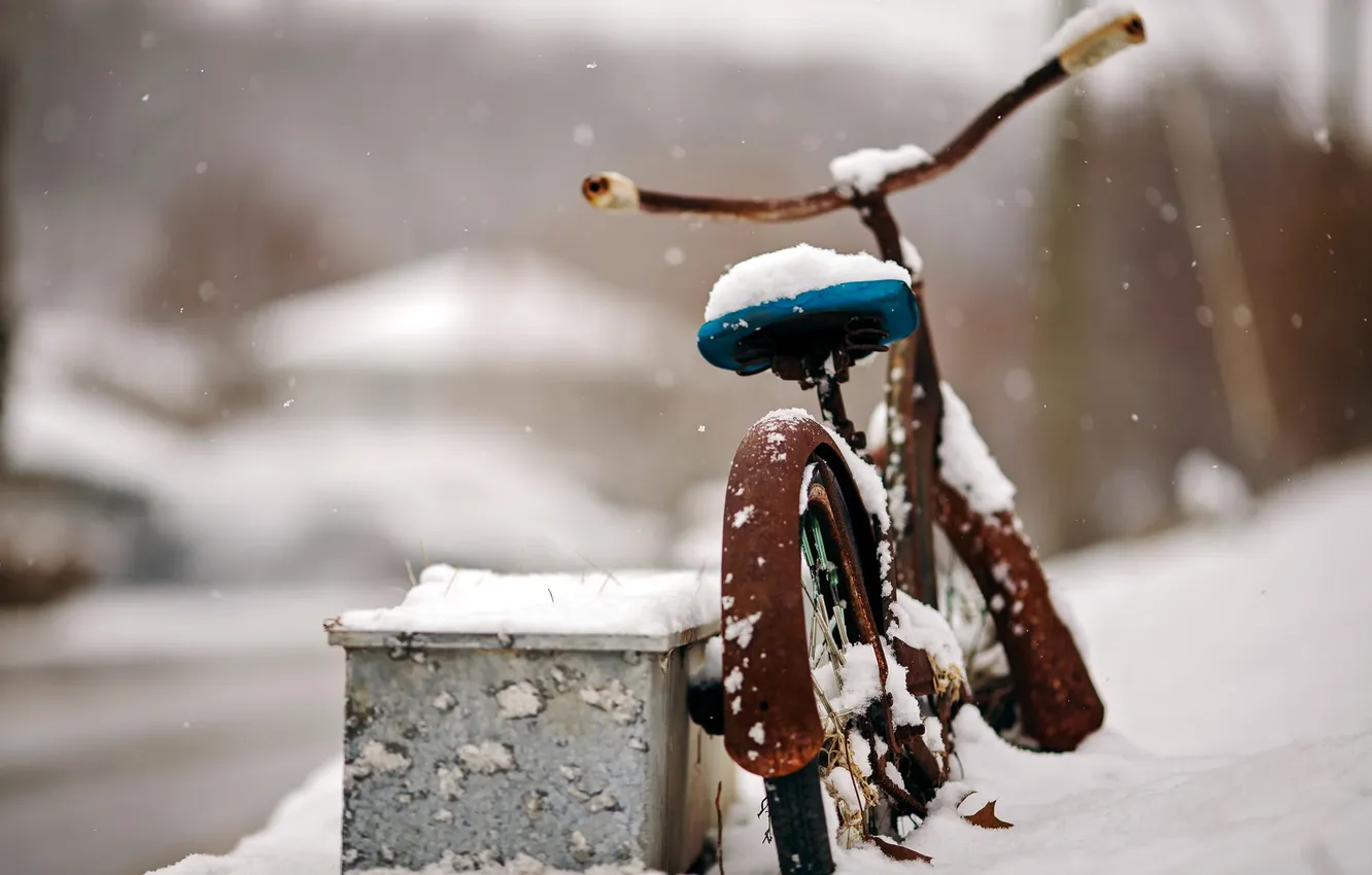 Photo wallpaper snow, bike, street